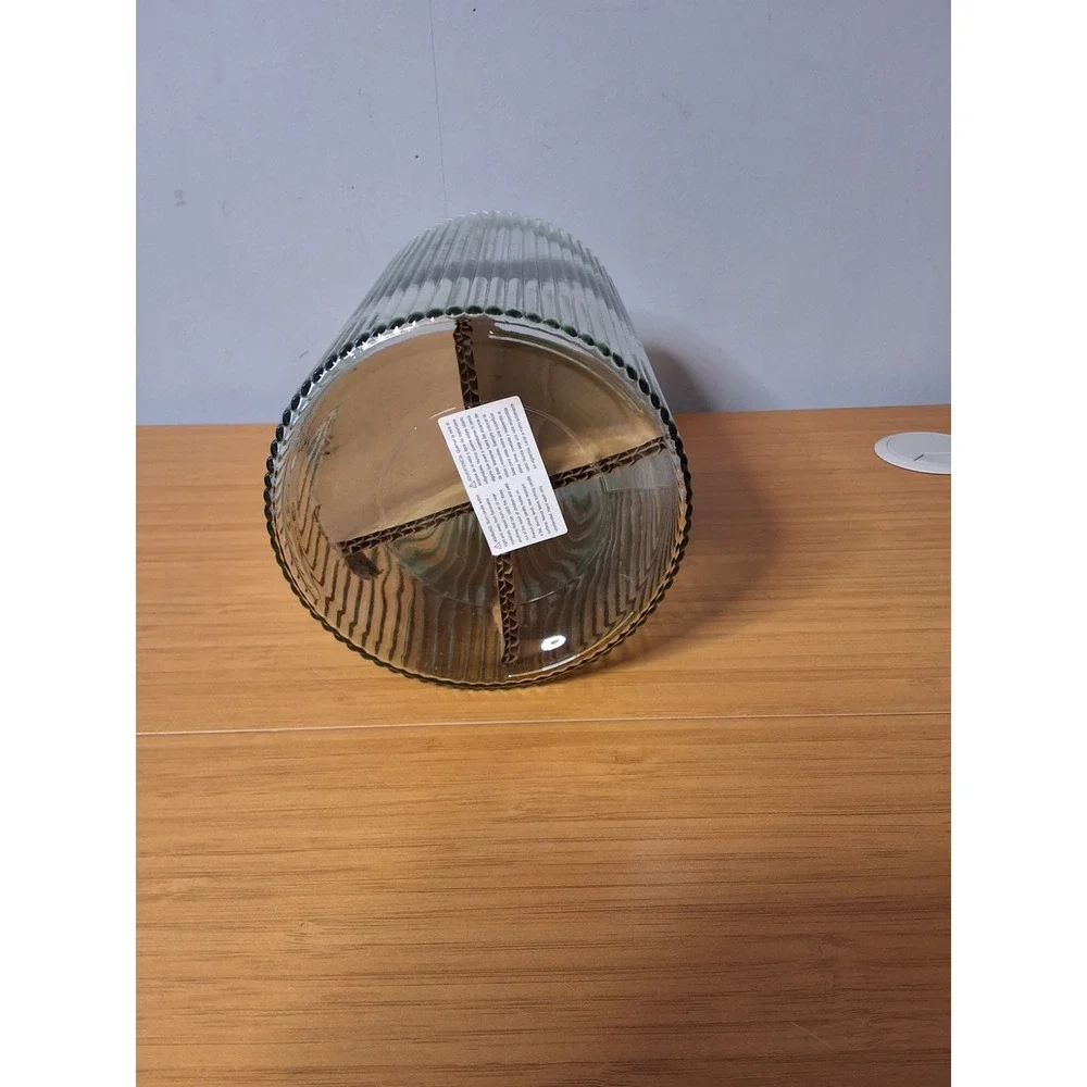 Better Homes And Gardens Green Glass Ribbed Hurricane Candle Holder. NIB